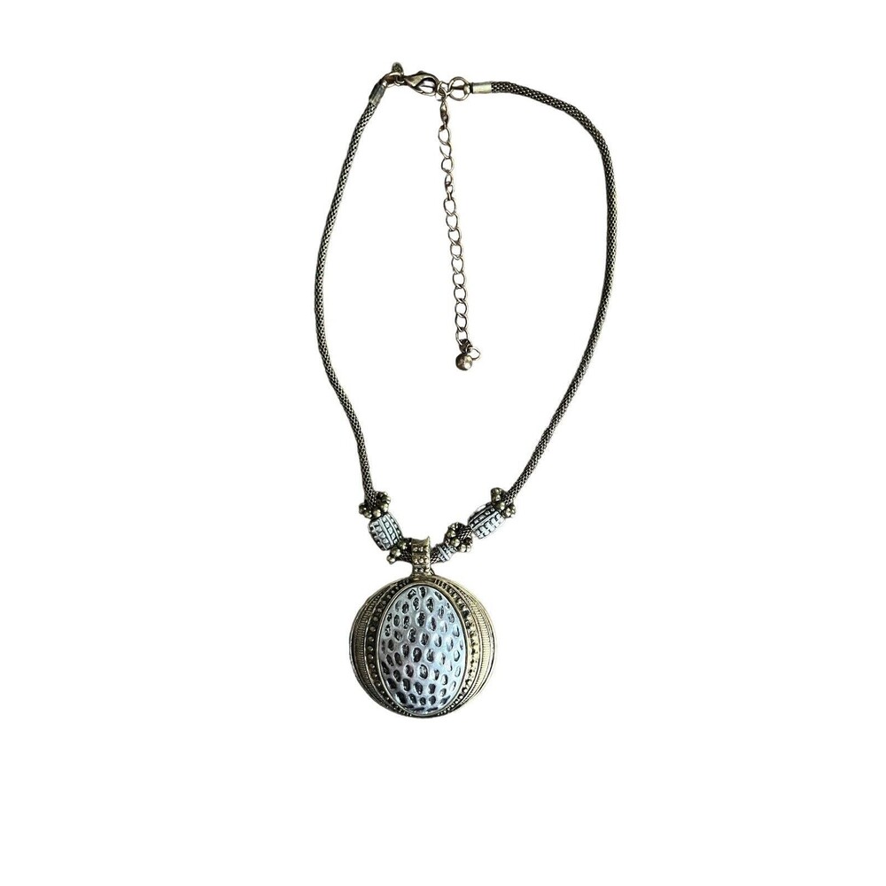Premier Designs Society Pendant Statement Necklace Textured Silver Bronze Tone